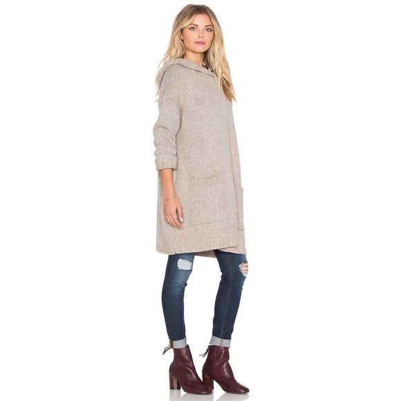 Free People Oversized Eyes on You Cardigan Melange Oatmeal Hooded Size Small - Picture 10 of 11
